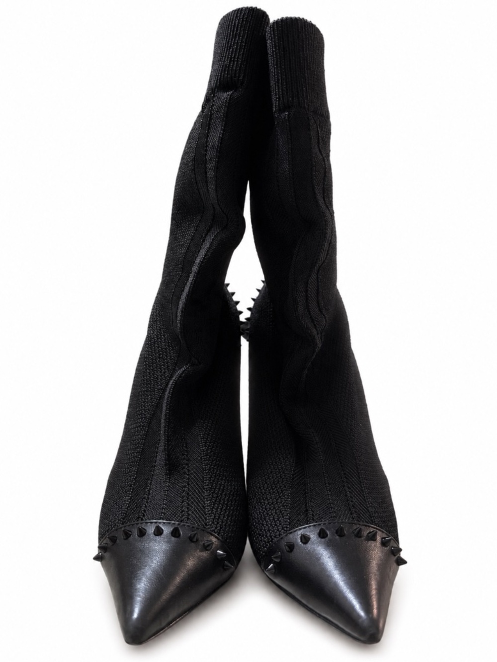 Christian Louboutin Black Spike Sock Ankle Booties Red Bottom